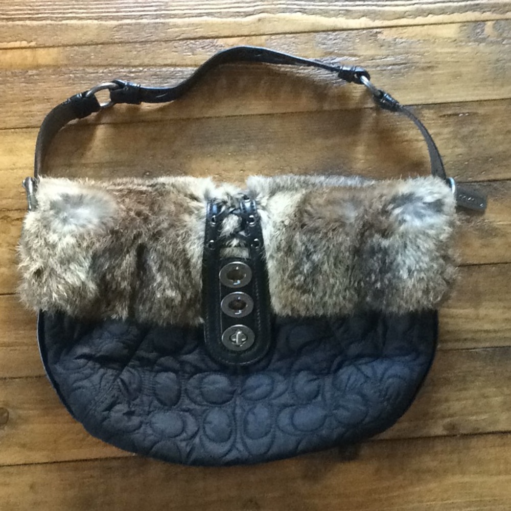 Coach Hand Bag with Fox Fur Trim